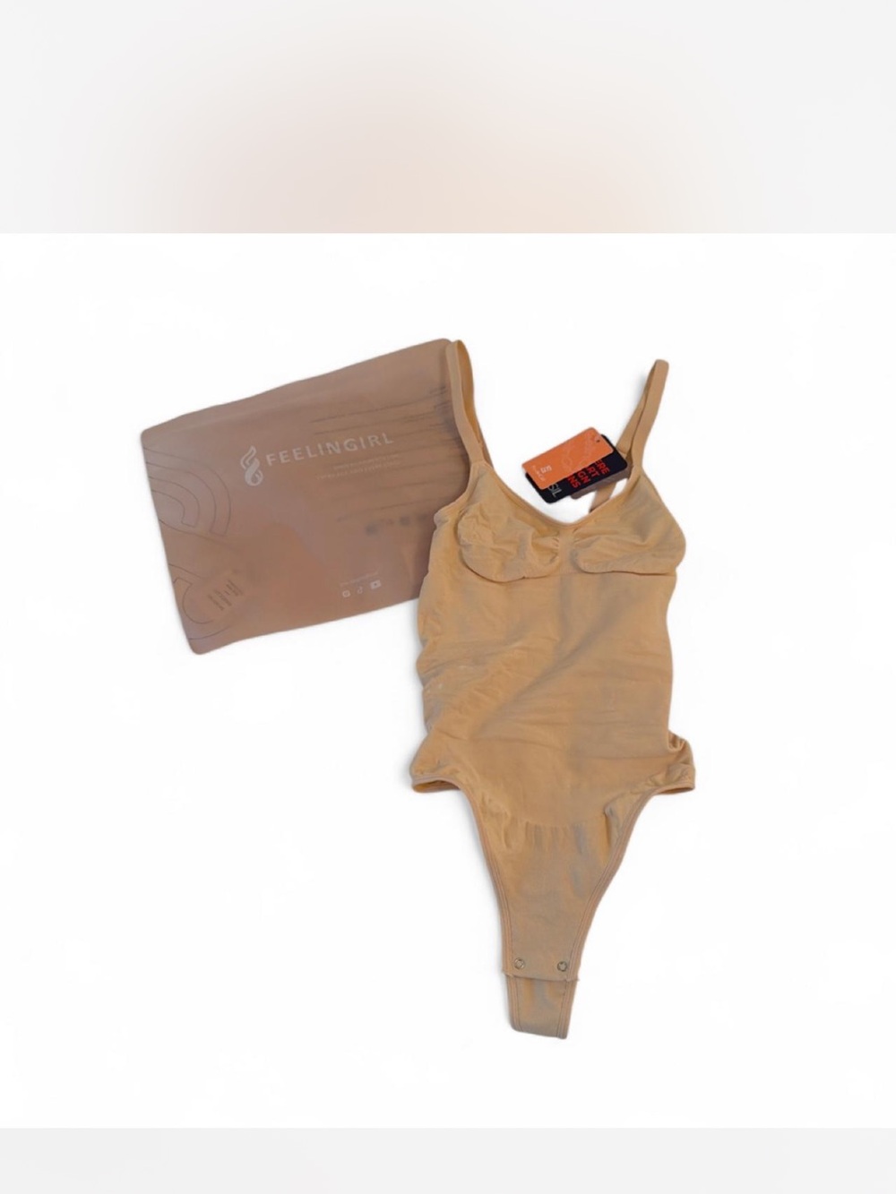 Feelingirl Beige Shapewear Bodysuit with Adjustable Snaps